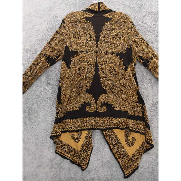 J Jill Cardigan Open Front Black Gold Baroque Print Long Sleeve Cotton Sz S - Picture 5 of 7